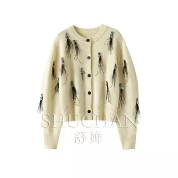 Новый кардиган из 100% чистого кашемира с блестками и кисточками, Женский вязаный кардиган с круглым вырезом, женские замшевые кардиганы