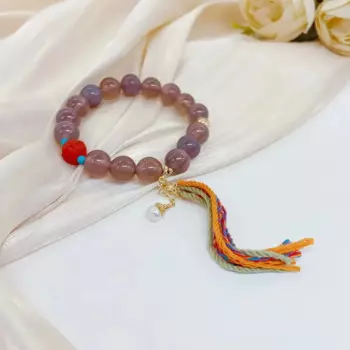 Новый китайский стиль дымчато-фиолетовый серый Смеющийся Будда Агат кисточка кулон женский браслет нишевой дизайн для девушки веревка подарок