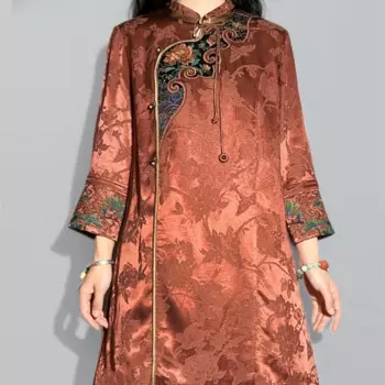 Новый кардиган с вышивкой в китайском стиле для тяжелой промышленности, воротник-стойка, тканевая аппликация, блузка с вышивкой и девятиточечными рукавами