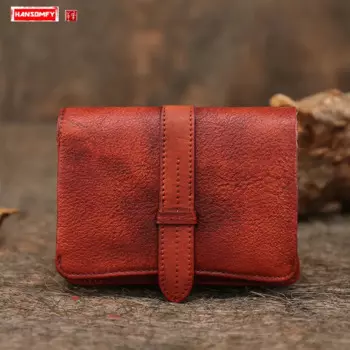 Новый короткий кошелек из натуральной кожи, женский складной мини-кошелек ручной работы для монет, кошелек с держателем для карт, кожаные маленькие кошельки в стиле ретро