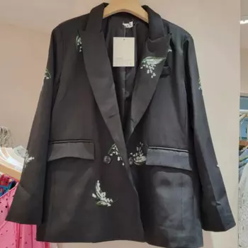 Новый костюм, топ с вышивкой, свободный черный костюм, куртка для женщин, блейзеры для женщин