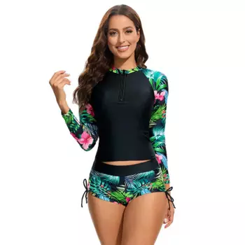 Новый купальник-танкини с принтом, с длинными рукавами и защитой от солнца, купальник с разрезом, консервативный пляжный костюм для серфинга