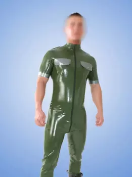 Новый латексный резиновый боди Gummi 0,4 мм с короткими рукавами, резиновый мужской боди облегающий костюм Zentai с 2 карманами