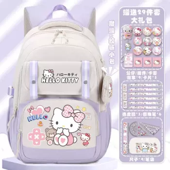 Новый милый школьный ранец Sanrio с Hello Kitty, Женский мультяшный вместительный портативный рюкзак для студентов с облегчением нагрузки
