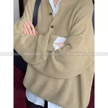 Новый модный темпераментный нишевый полуоткрытый джемпер с круглым вырезом и пуговицами, свободный Универсальный вязаный джемпер с длинными рукавами, 24 ранней осени