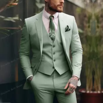 Новый мятный мужской костюм для официального мероприятия для жениха свадебного торжества выпускного вечера мужской костюм из трех предметов Блейзер жилет брюки