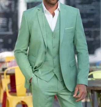Новый мятный мужской костюм для официального мероприятия для жениха свадебного торжества выпускного вечера мужской костюм из трех предметов Блейзер брюки жилет