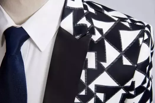 Новый мужской модный черный белый треугольный блейзер с узором приталенный дизайн костюм Мужская сценическая одежда для певицы костюм куртка