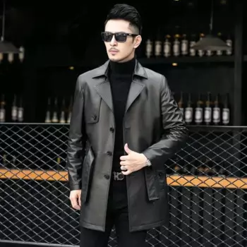 Новый мужской первый слой средней длины из воловьей кожи, однобортный черный деловой повседневный плащ из натуральной кожи, большие размеры 6XL