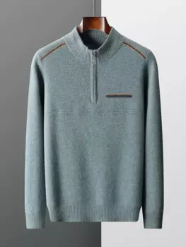 Новый мужской шерстяной пуловер на молнии, кашемировый свитер с длинным рукавом, трикотаж из 100% мериносовой шерсти, осень-зима, толстый теплый умный повседневный джемпер