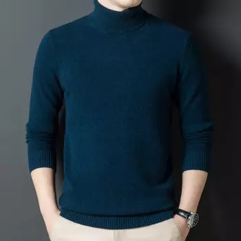 Новый мужской свитер из чистой шерсти на осень и зиму, толстый однотонный свитер с высоким воротником, мужской повседневный шерстяной свитер с белой башней