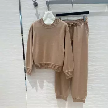 Новый осенний модный вязаный джемпер из смеси кашемира, женский свитер, комплект из 2 предметов, повседневный короткий пуловер с круглым вырезом и длинными рукавами