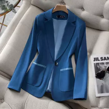 Новый осенний синий хаки черный женский пиджак пальто с длинным рукавом на одной пуговице офисная женская деловая рабочая одежда официальная куртка топы 4XL