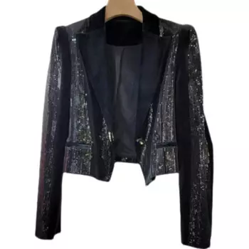 Новый приталенный золотистый бархатный костюм с блестками, женский короткий пиджак