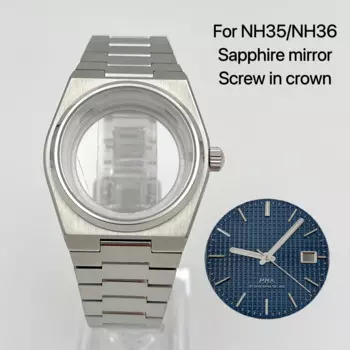 Новый серебряный корпус NH35, серебряный корпус + ремешок + разноцветный циферблат + стрелки, подходит для установки NH35/NH36