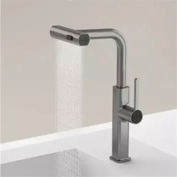 Новый серый Кухонный Смеситель латунный свинцовый водопад цифровой дисплей Горячая и холодная Выдвижная сливная раковина для ванной комнаты