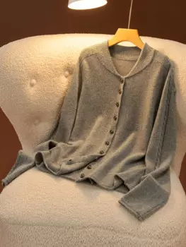Новый шикарный женский кардиган из 100% мериносовой шерсти, осенне-зимний мягкий кашемировый свитер с v-образным вырезом и несколькими пуговицами, трикотаж, роскошные качественные топы