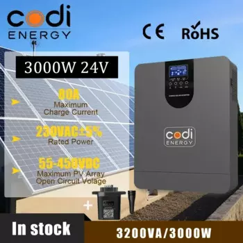 Новый солнечный инвертор Codi MPPT 3 кВт, 24 В, 220 В, чистая синусоида, автономный контроллер зарядки 3200 ВА, 3000 Вт и 80 А, максимум PV 450 В постоянного тока