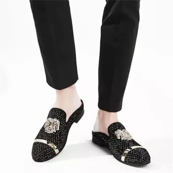 Новый стиль, мужские синие летние бархатные туфли, модные женские и банкетные мужские классические тапочки