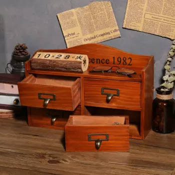 Новый вместительный стеллаж для хранения из цельного дерева с четырьмя ящиками, настольная отделка, ящик для хранения, артефакт, настенная стойка, украшение для дома, ретро-офисные аксессуары, можно продавать оптом