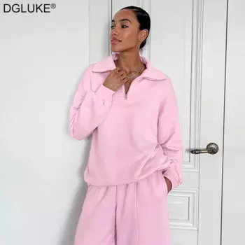 Новый женский спортивный костюм DGLUKE из 2 предметов, спортивная одежда для женщин, женский спортивный костюм на молнии, спортивная одежда