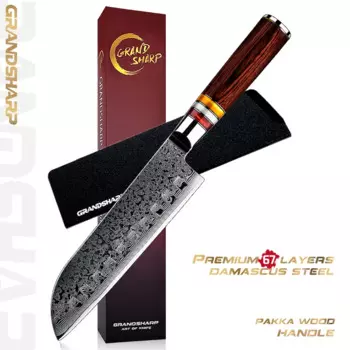 Нож сантоку Grandsharp 7 дюймов из японской дамасской стали 67 слоев кухонные ножи шеф-повара гаджеты Инструменты кухонная посуда