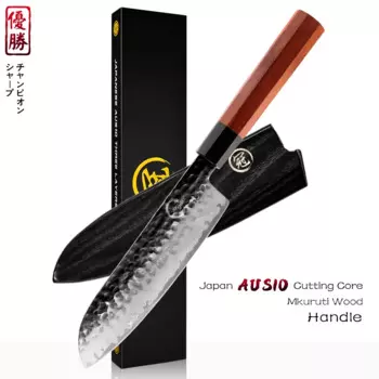Нож шеф-повара GRANDSHARP 7,5 дюйма Santoku, японские двухслойные кухонные ножи AUS10 с фильтром, режущие инструменты для нарезки