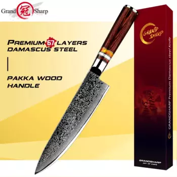 Нож шеф-повара GRANDSHARP из дамасской стали, 67 слоев, лезвие VG-10