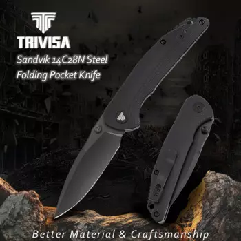 Нож TRIVISA G10, складной нож для повседневного использования для мужчин, карманный нож с зажимом для Клипсы из стали 14C2, 8N, лезвие для черной стирки PVD, гвоздик для большого пальца, инструмент для кемпинга