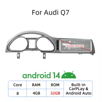 Nunoo Android 14 Автомобильный радиоплеер для Audi A4 A5 A6 Q7 MMI 2G Базовый красный экран CarPlay GPS-навигация Мультимедиа Стерео Wi-Fi