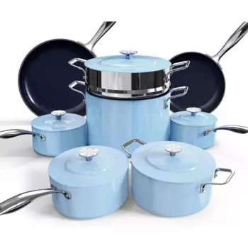 Nuwave Lux 13pc кованый легкий набор посуды PFAS Free Healthy G10 Duralon керамическое покрытие ультра антипригарный Маковый синий