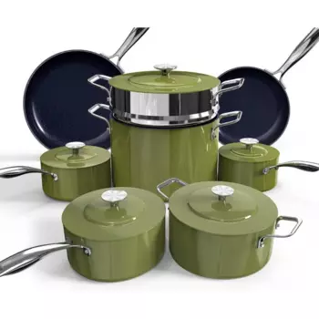 Nuwave Lux 13pc кованый легкий набор посуды PFAS бесплатно, здоровое керамическое покрытие G10 Duralon, ультра антипригарный, оставайтесь прохладным