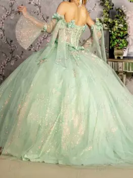 NW56 Индивидуальные мексиканские лаймовые женские платья для выпускного вечера, дня рождения, кружевные платья с аппликацией и длинными рукавами, пышное платье Vestido De xv Quinceanera 15,