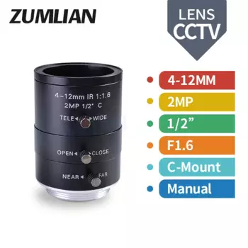 Объектив ZUMLIAN CCTV 4-12 мм варифокальный 1/2 дюйма Ручная Ирис F1.6 IP-камера 2 МП C-Mount зум-объектив для камеры видеонаблюдения 4K
