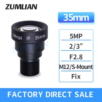 Объектив ZUMLIAN M12, 35 мм, 5 МП, низкое искажение, 2/3 дюйма, F2.8 фиксированный фокус, M12/S-крепление, промышленные камеры, семейный объем
