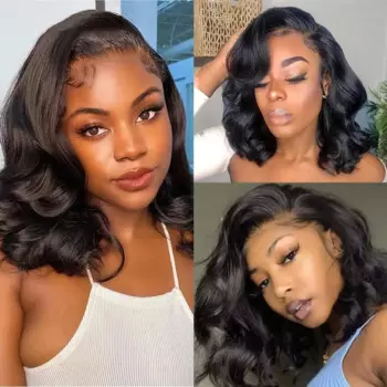 Объемная волна Боб Парик Человеческие волосы Боковая Т-образная часть Парики из натуральных волос Парики из натуральных волос Предварительно выщипанные 180% Плотность Натуральный цвет