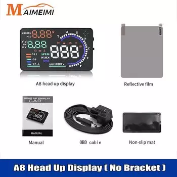 OBD2 HUD Автомобильный проекционный дисплей A8 HUD Цифровой спидометр Проектор скорости на лобовом стекле Дисплей с сигнализацией температуры и оборотов в скоростях воды