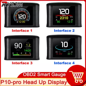 OBD2 HUD P10 Pro Автомобильный проекционный дисплей Бортовой компьютер Цифровой спидометр с потреблением топлива Измеритель оборотов Авто электронные детали