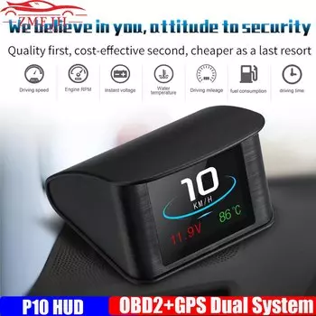 OBD HUD P10 Автомобильный OBD2 Проекционный дисплей HUD Бортовой компьютер Цифровой спидометр с расходом топлива Автоаксессуары на заказ