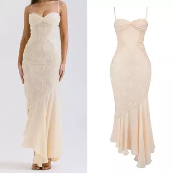 Облегающее длинное платье Fishtail с открытой спиной, лето 2024, сексуальное женское платье на бретелях, однотонное лоскутное платье без рукавов с искусственным кружевом