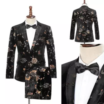Облегающий мужской костюм, индивидуальное изготовление, 2 предмета, уникальный цветочный повседневный костюм, костюм ведущего певицы, мужской костюм для выпускного вечера