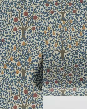 Обои в скандинавском стиле с ботаническими яблоками и грушами, обои Apelviken, обои для фруктовых деревьев Pomona в синем цвете