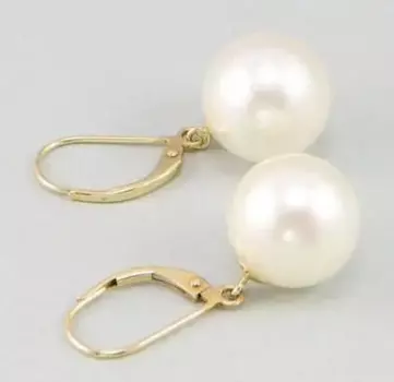 Очаровательная пара 11-12 мм Южное море серьги с белыми жемчужинами 18 желтого золота