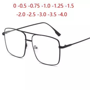 Очки с большой металлической оправой для женщин, оптические линзы для близорукости, квадратные фотообои для мужчин и женщин 0-0,5-0, 75-4,0