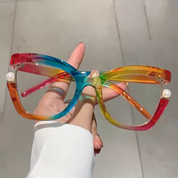 Очки женские большого размера, стильные модные компьютерные очки «кошачий глаз» с жемчугом, в большой синей оправе, с блокировкой линз, разные цвета