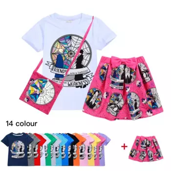 Одежда для девочек, мультяшная среду, Адамс, косплей, юбка, Хэллоуин, карнавал, женский костюм, летние футболки, повседневный костюм