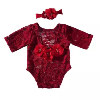 Одежда для фотосессии для маленьких девочек, кружевной комбинезон с открытой спиной, повязка для волос с цветком для детской для