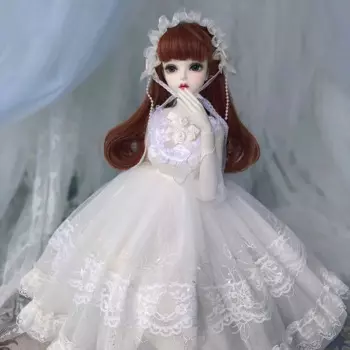 Одежда для куклы, белое кружевное платье для куклы 1/3 1/4 bjd SD MDD, Одежда для куклы, платье, белое платье, повязка для волос