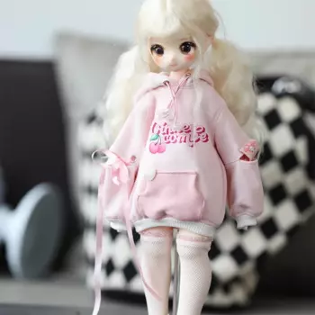 Одежда для куклы BJD, девочка-мишка, подходит для 1/41/6 розового цвета, с капюшоном, длинная Милая женская одежда с капюшоном, комплект из 5 предметов