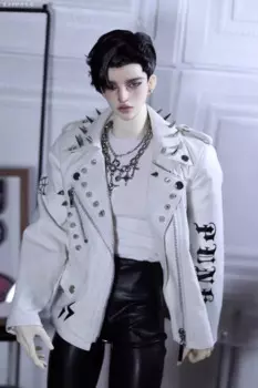 Одежда для куклы BJD подходит для куклы ID75 Размер рокер панк Шипованная Кожа с принтом верхнее пальто кукла аксессуары